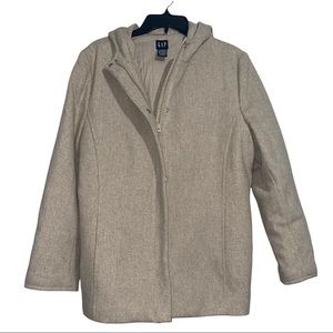 GAP Women’s Oatmeal Wool Blend Hooded Front Button Front Zip  Coat